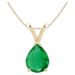 Angara Pendentif solitaire en or jaune 14K en forme de poire 1,5 ct Emeraude naturelle