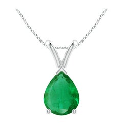 Pendentif solitaire en argent Angara en forme de poire naturelle de 1,5 ct d'émeraude