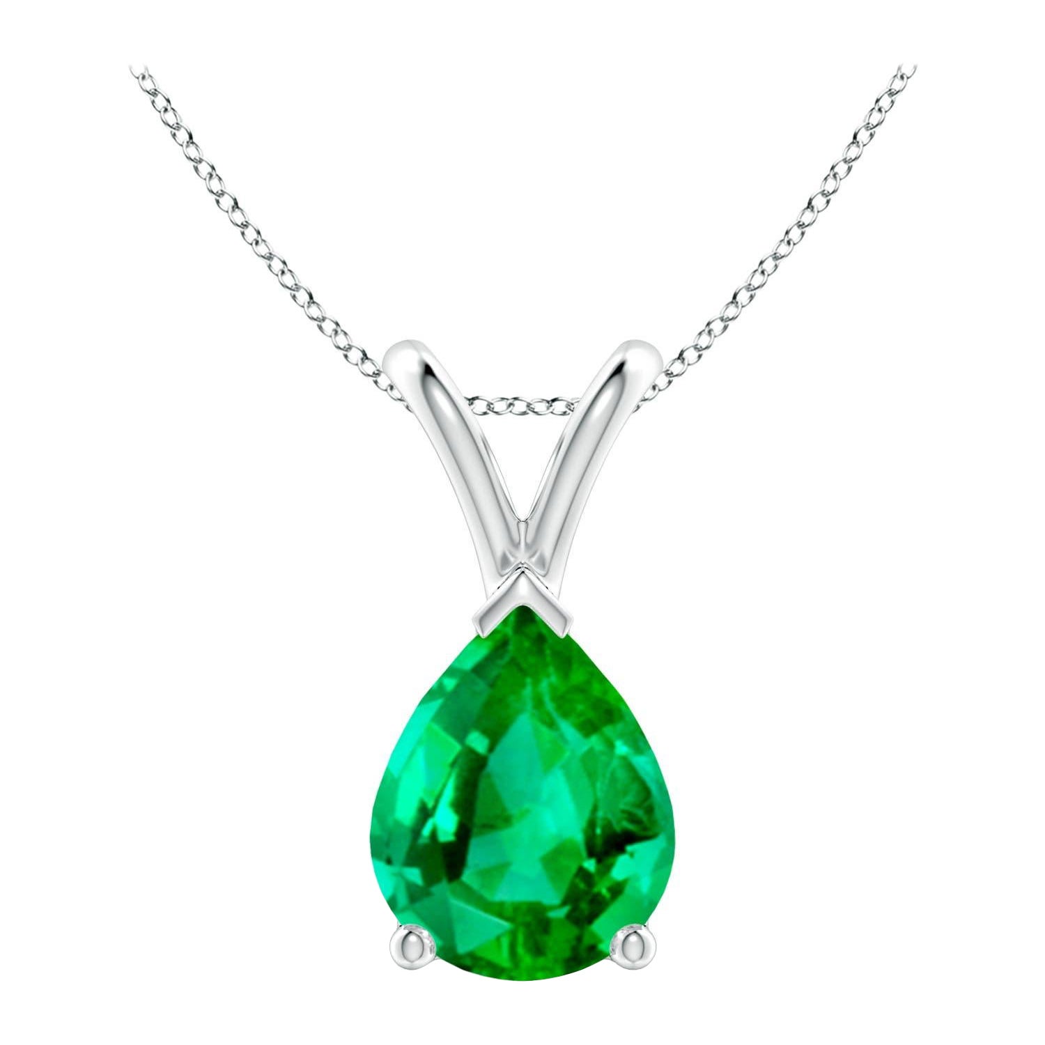 Angara Colgante solitario de esmeralda natural en forma de pera de 1,5 ct en plata de ley en venta