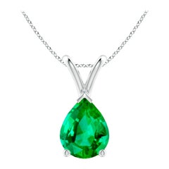 Pendentif solitaire en argent Angara en forme de poire naturelle de 1,5 ct d'émeraude