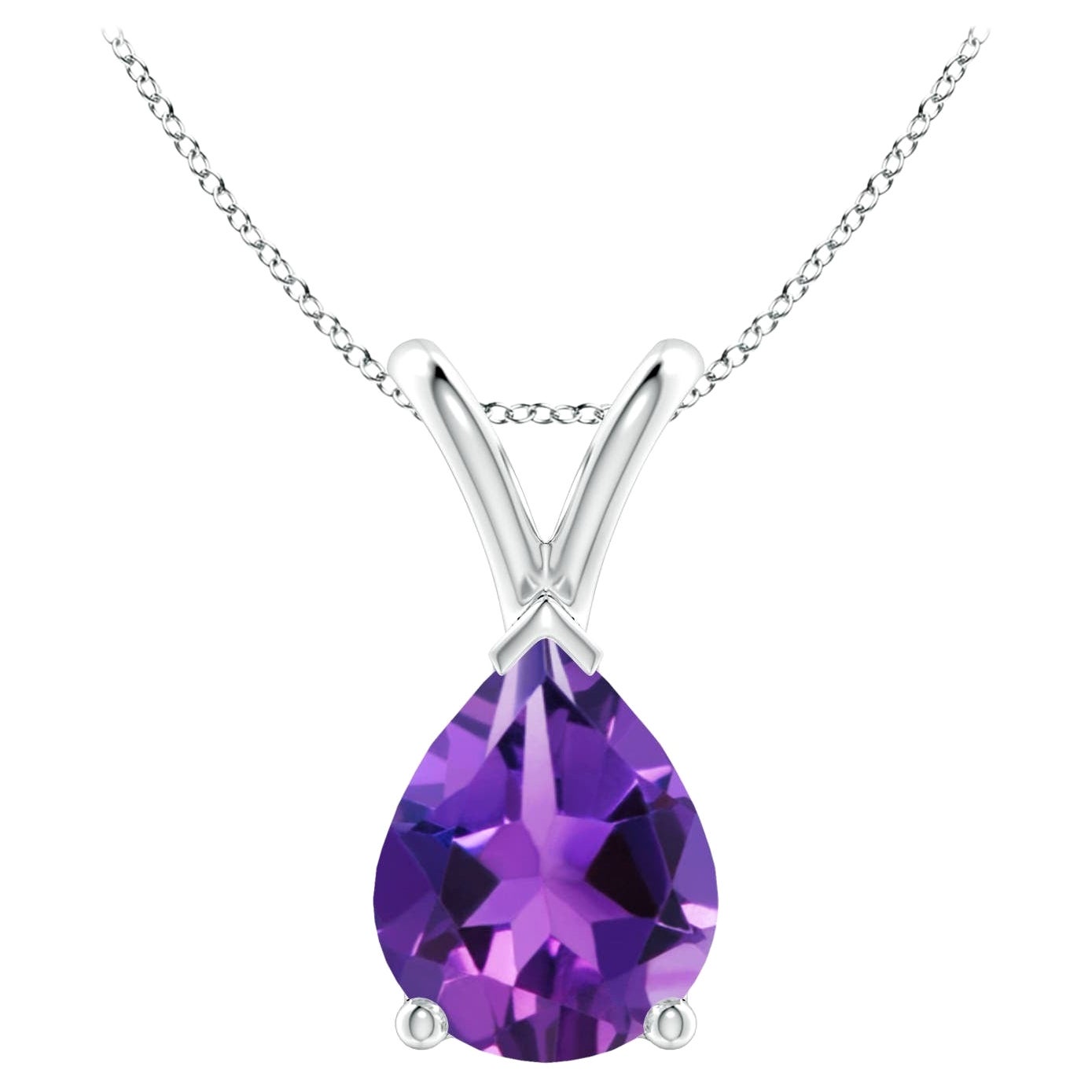 ANGARA Colgante solitario de amatista natural en forma de pera de 1,5 ct en oro blanco de 14 quilates