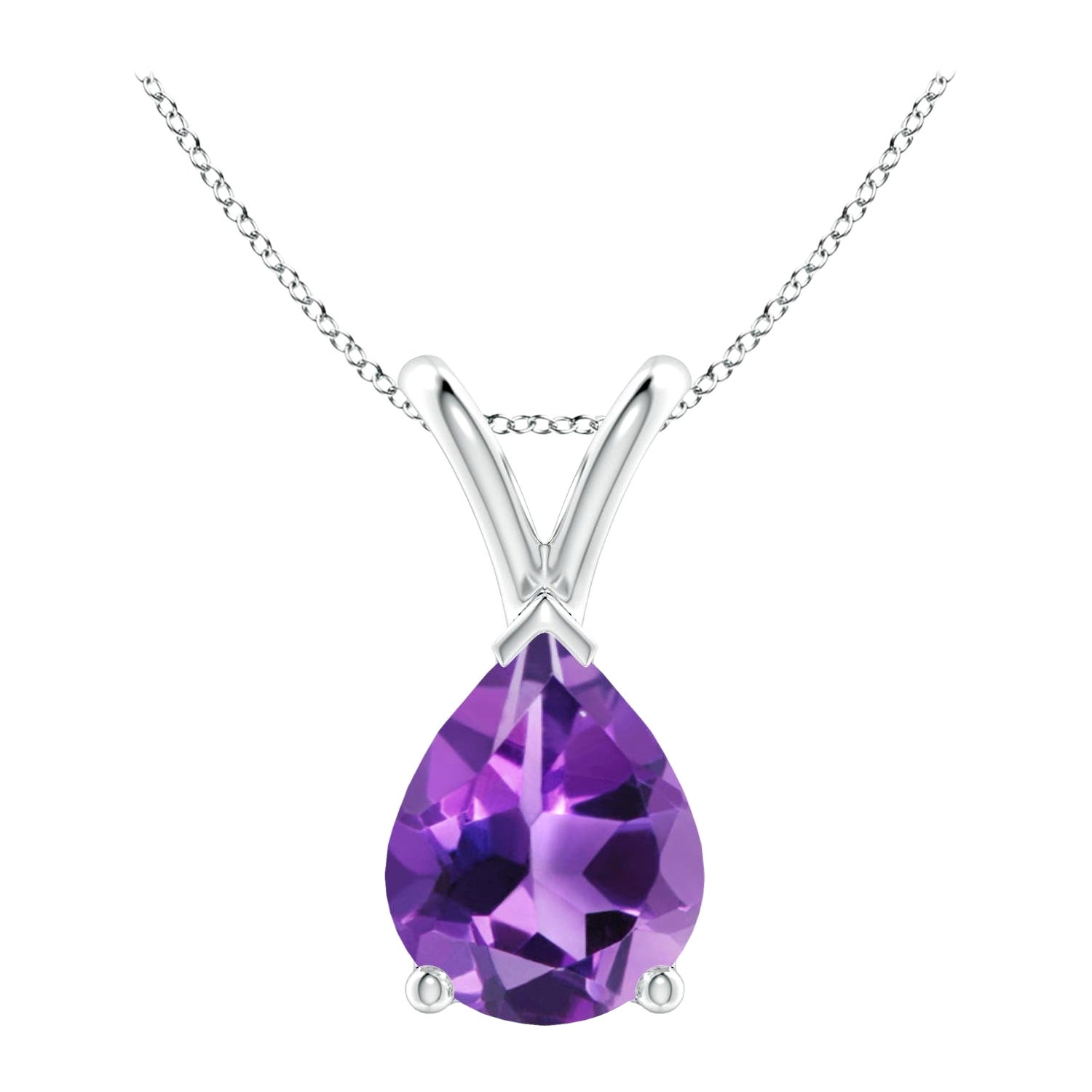 ANGARA Colgante solitario de amatista natural en forma de pera de 1,5 ct en oro blanco de 14 quilates