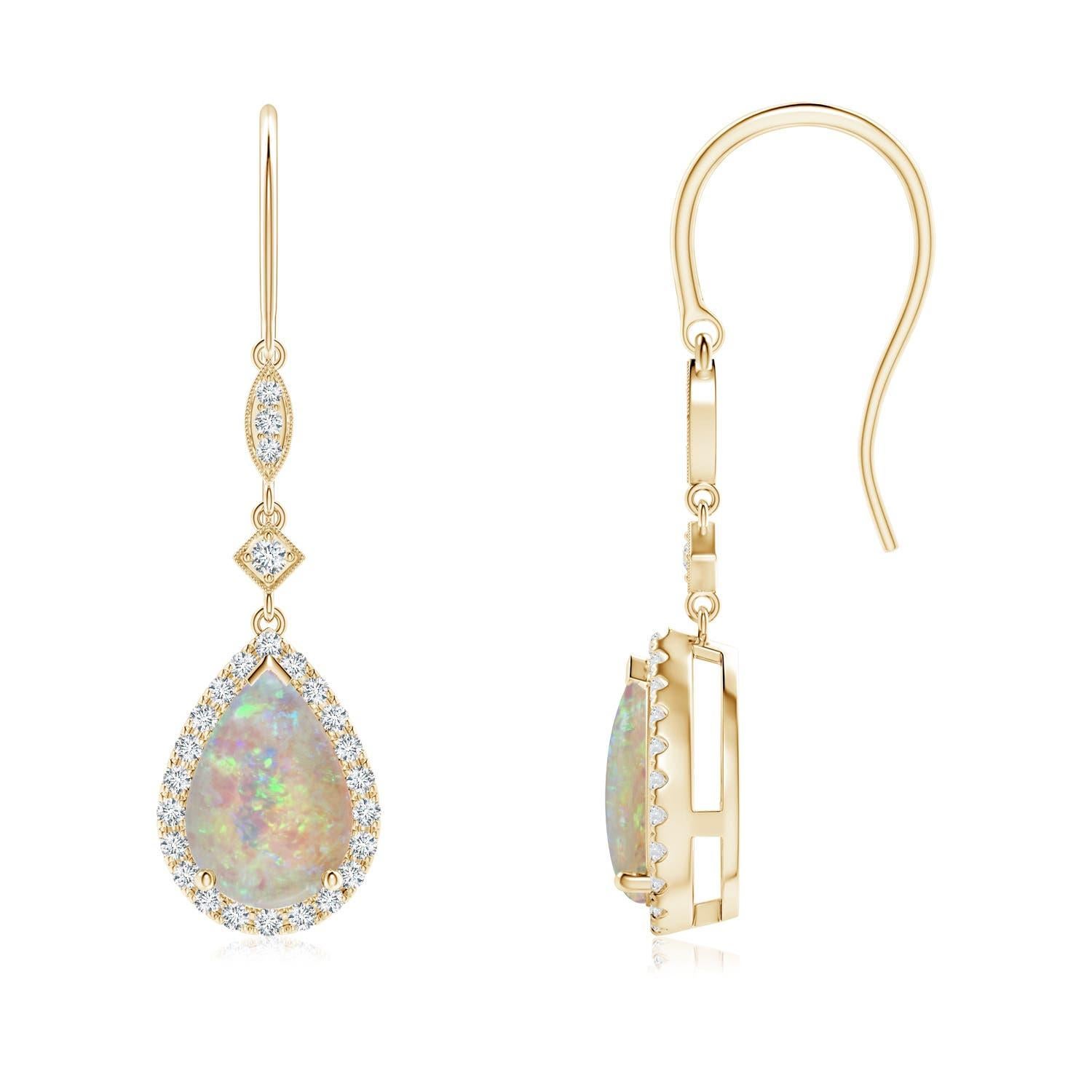 Angara Pendiente de Gota de Ópalo Natural en Forma de Pera de 1,6ct con Halo de Diamantes en Oro de 14K en Nuevo estado para la venta en Los Angeles, CA