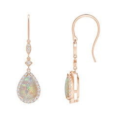 Angara Natural Pear-Shaped 1.6ct Opal Drop Earring with Diamond Halo in 14K Gold