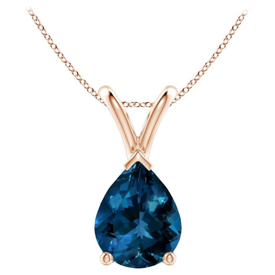 ANGARA Pendentif en or rose 14 carats avec topaze bleue de Londres en forme de poire de 1,90 carat