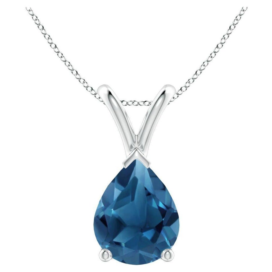 ANGARA Pendentif en or blanc 14 carats avec topaze bleue de Londres en forme de poire naturelle de 1,90 carat