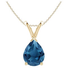 ANGARA Pendentif en or jaune 14 carats avec topaze bleue de Londres en forme de poire naturelle de 1,90 carat