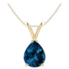 ANGARA Pendentif en or jaune 14 carats avec topaze bleue de Londres en forme de poire naturelle de 1,90 carat