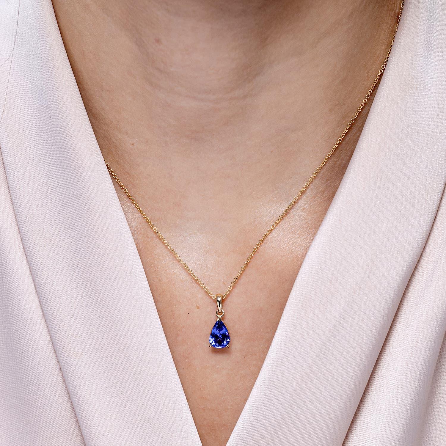 Modern Angara Natural Pear-Shaped 1.95 ct Tanzanite Solitaire Pendant in 14K Solid Gold For Sale