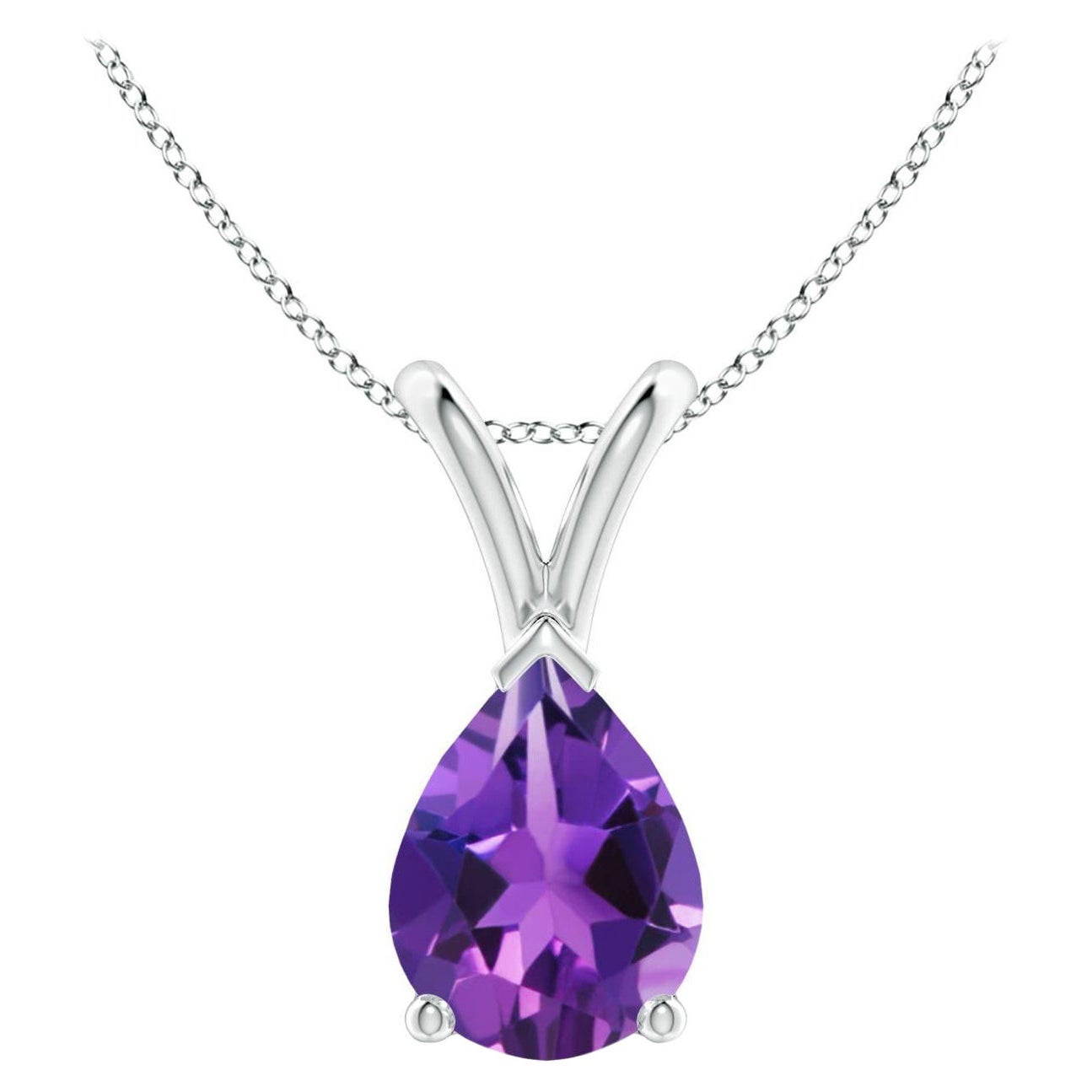 ANGARA Pendentif solitaire en platine avec améthyste naturelle en forme de poire de 1 carat