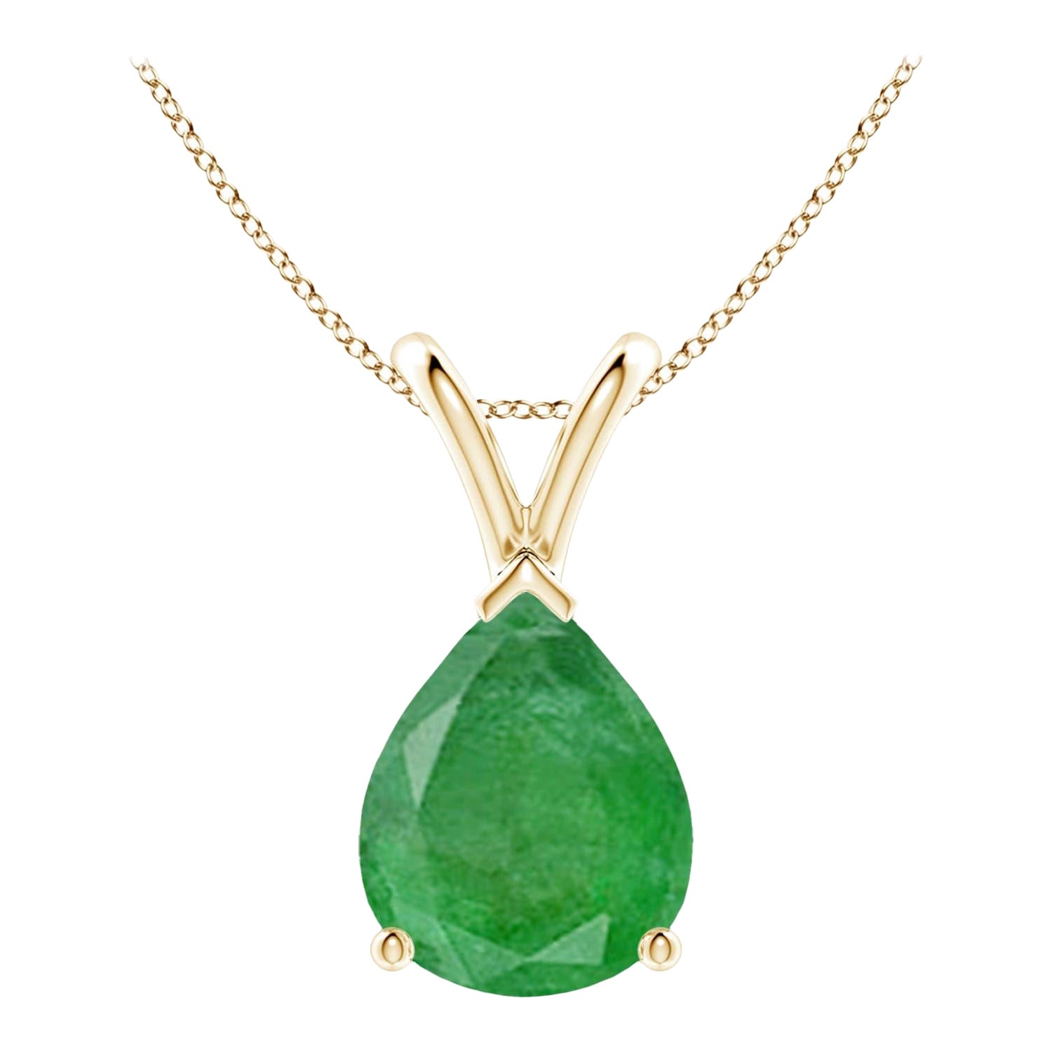 Pendentif solitaire en or jaune 14K avec émeraude naturelle en forme de poire de 2,2 ct Angara