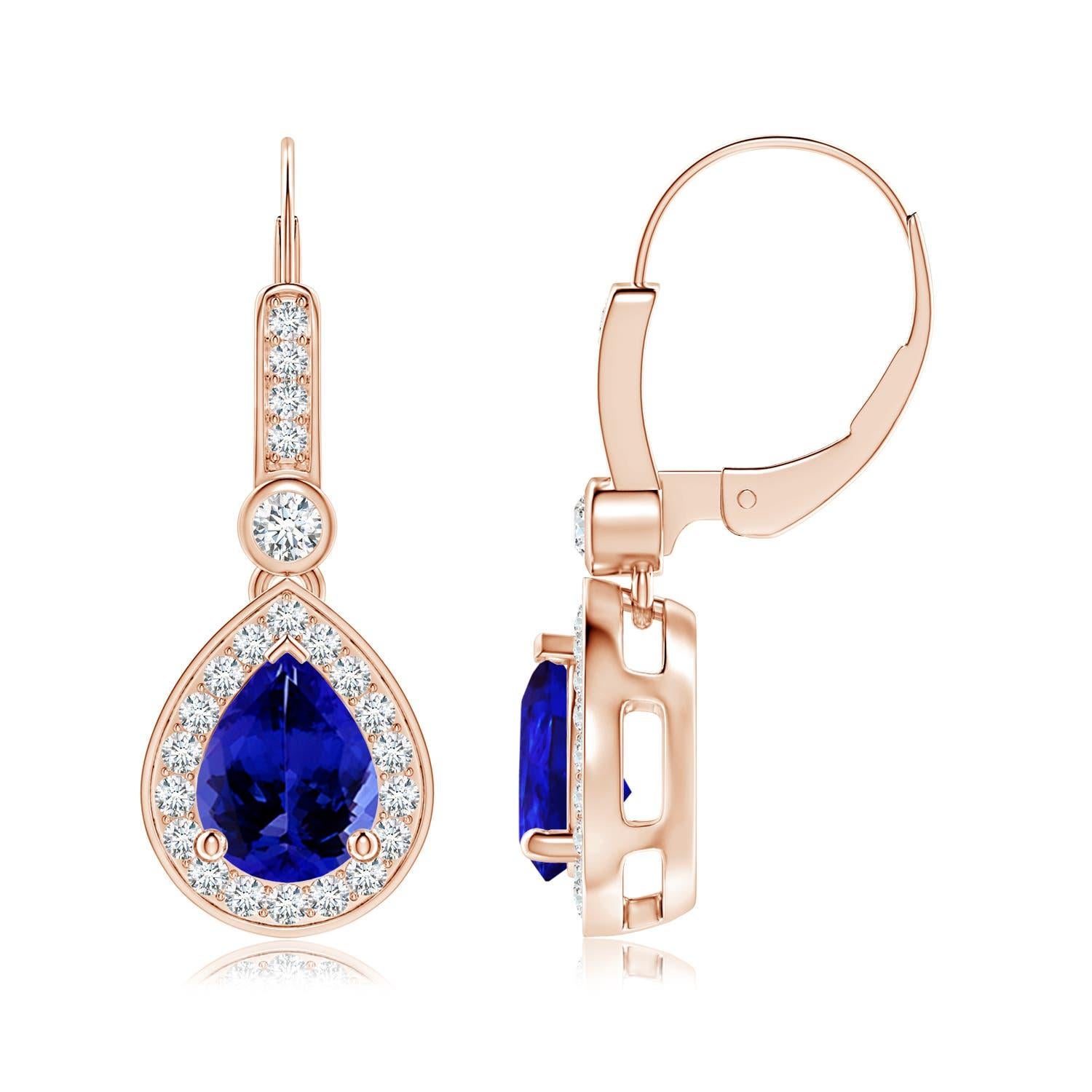 Angara Boucles d'oreilles pendantes en forme de poire 2.2 ct Tanzanite Halo en or vendu 14K Pour femmes en vente