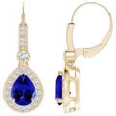 Angara Orecchini a goccia a forma di pera naturale con tanzanite da 2,2 carati in oro venduto 14K