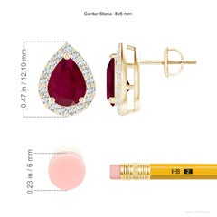 Angara Natural Pear-Shaped 2.3 ct Ruby Halo Stud Earrings in 14K Solid Gold