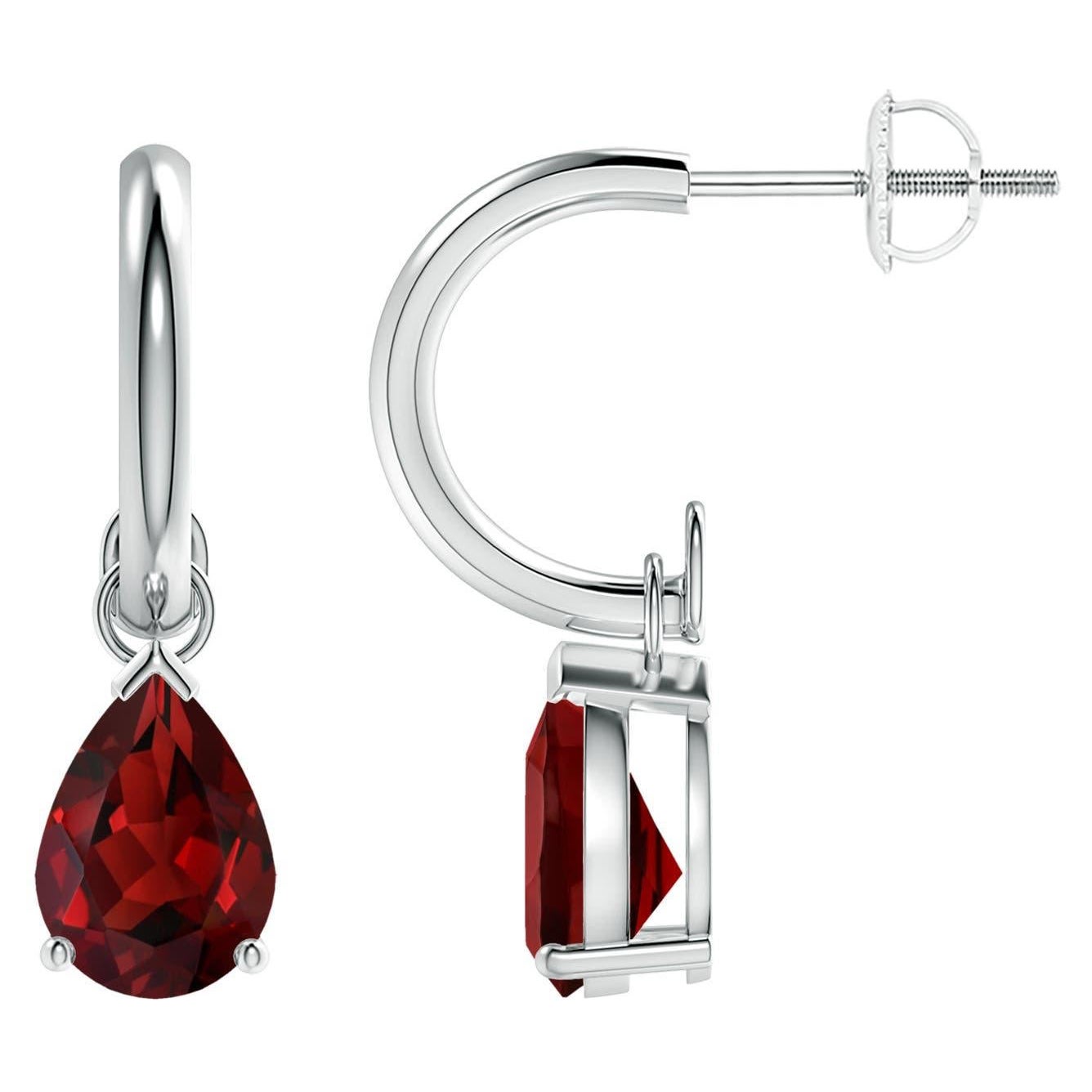 Angara Boucles d'oreilles pendantes en or 14 carats grenat naturel en forme de poire de 2,6 ct. en vente
