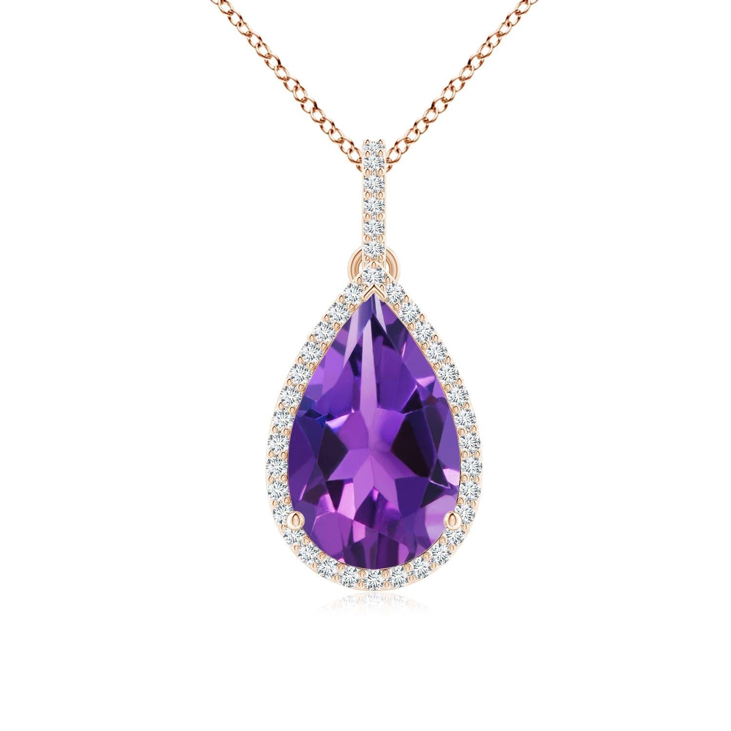 Angara Colgante Halo de Amatista Natural en forma de Pera de 2,75 ct en Oro macizo de 14 quilates en venta 1