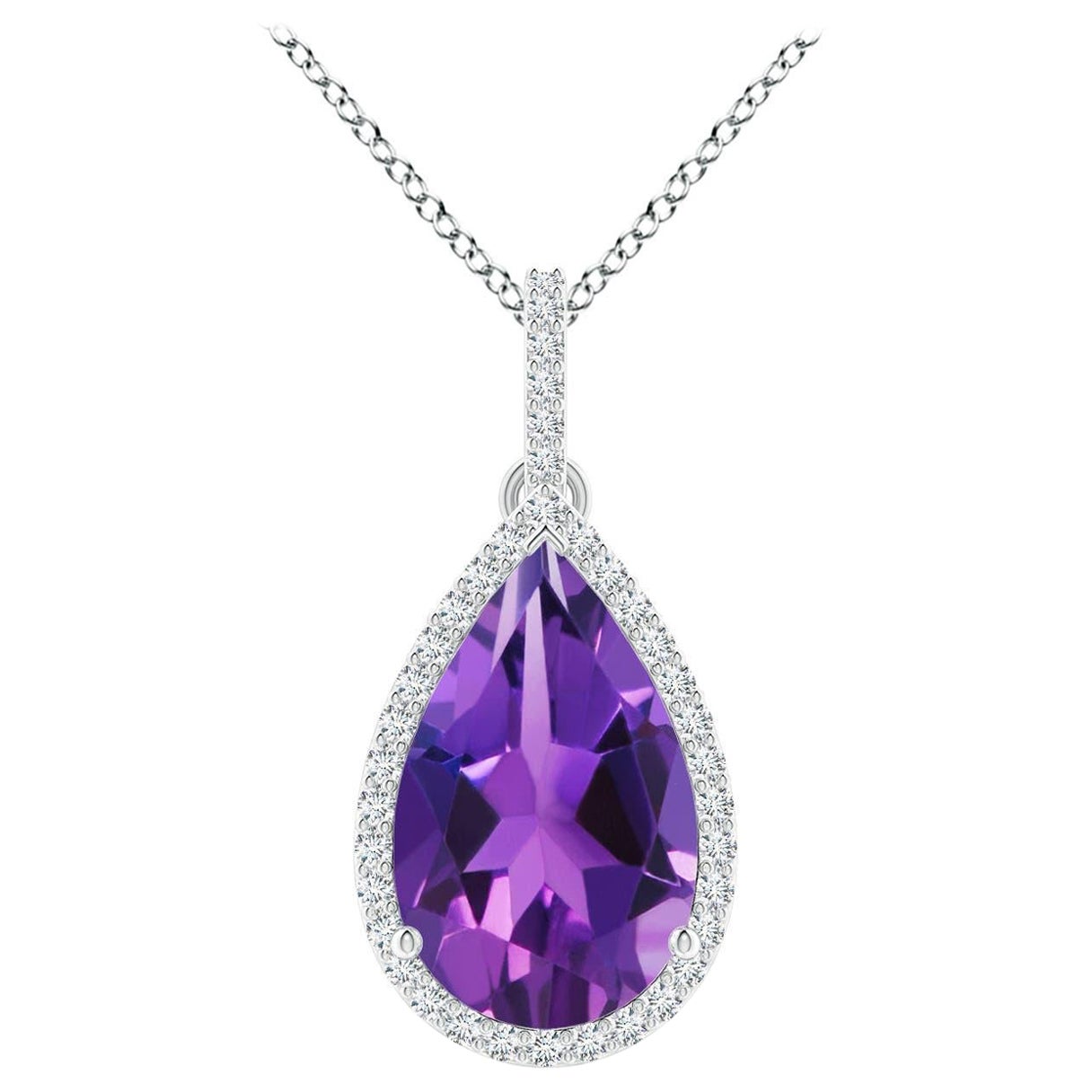 Angara Colgante Halo de Amatista Natural en forma de Pera de 2,75 ct en Oro macizo de 14 quilates en venta