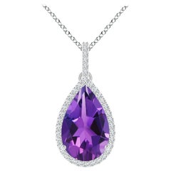Angara Pendentif Halo en or massif 14K avec améthyste en forme de poire de 2,75 ct