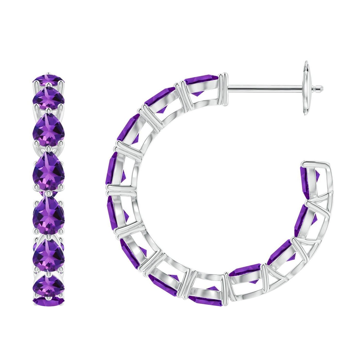 Angara Orecchini a cerchio con ametista naturale a forma di pera da 3,12 ct in oro 14K