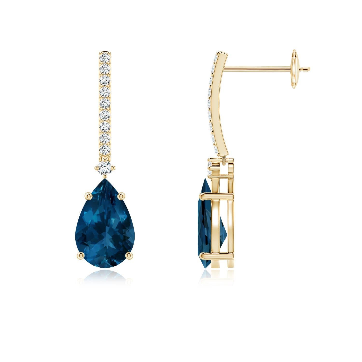 Boucles d'oreilles en or 14 carats pour femmes : Angara Natural Pear-Shaped 3.3ct London Blue Topaz Pour femmes en vente