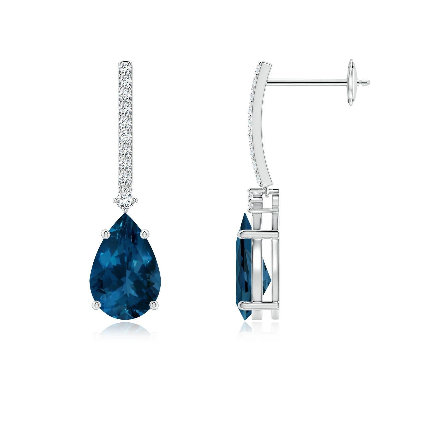Boucles d'oreilles en or 14 carats pour femmes : Angara Natural Pear-Shaped 3.3ct London Blue Topaz en vente 1