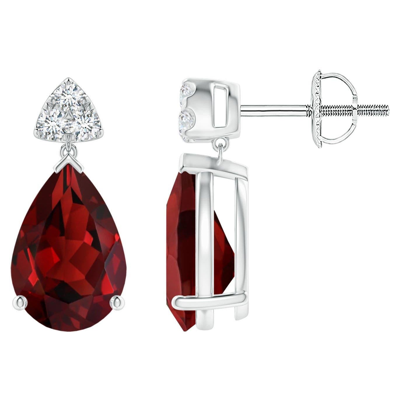 Angara Boucles d'oreilles pendantes en or 14 carats, grenat naturel en forme de poire de 4,2 ct avec diamants