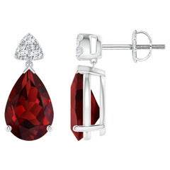 Angara Boucles d'oreilles pendantes en or 14 carats, grenat naturel en forme de poire de 4,2 ct avec diamants