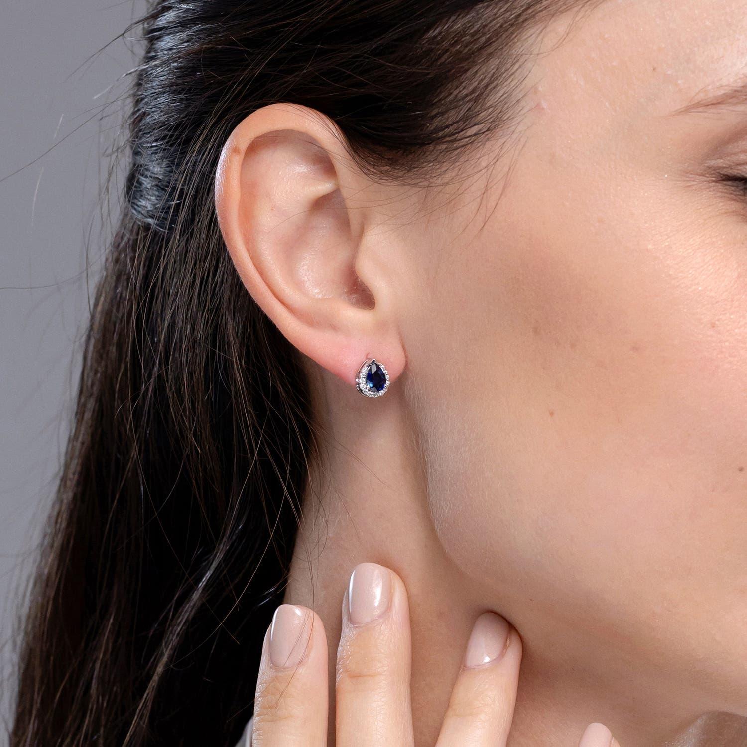 Moderne Angara - Boucles d'oreilles saphir bleu en forme de poire avec diamant en or 14 carats en vente