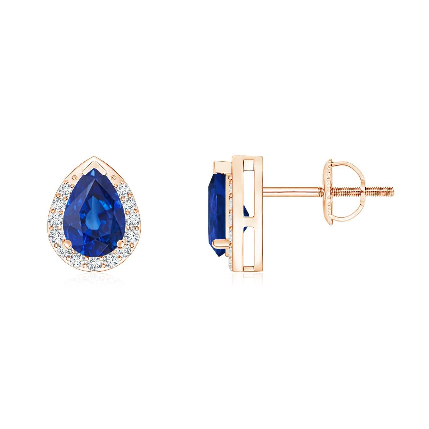 Angara - Boucles d'oreilles saphir bleu en forme de poire avec diamant en or 14 carats Neuf - En vente à Los Angeles, CA