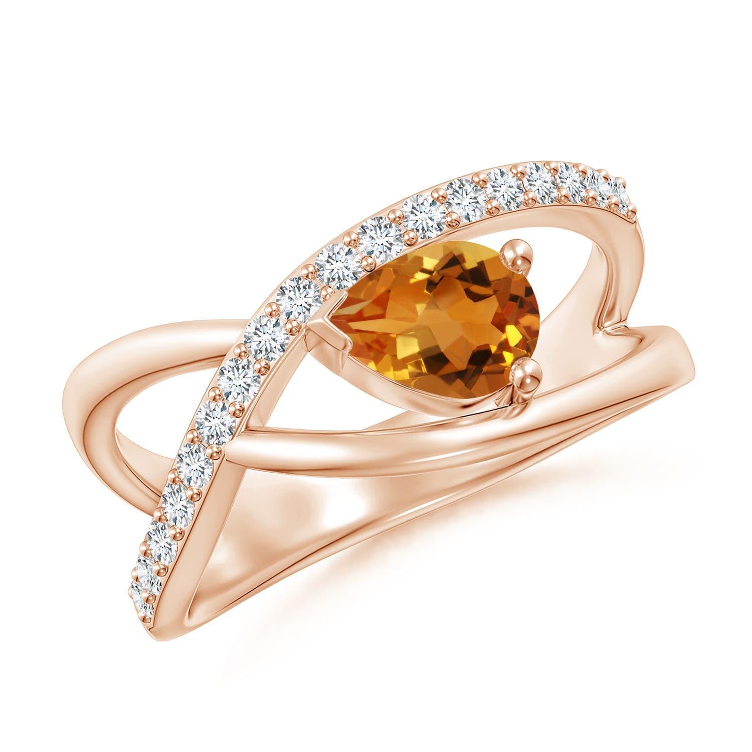Anello Angara con Citrino Naturale a Forma di Pera e Accenti di Diamante in Oro Solido 14K in vendita 2