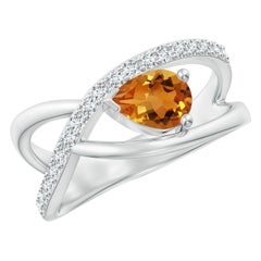 Anello Angara con Citrino Naturale a Forma di Pera e Accenti di Diamante in Oro Solido 14K