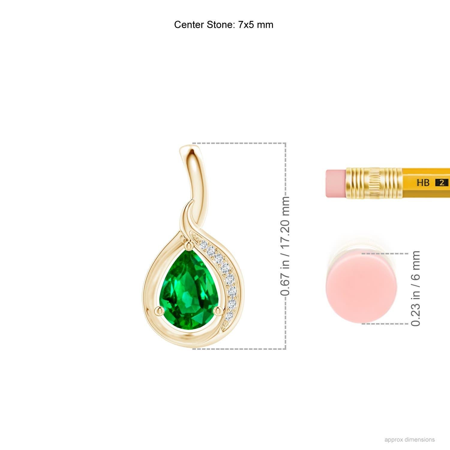 Colgante de esmeralda natural en forma de pera y lazo de diamantes Angara en oro amarillo de 14 quilates Corte pera en venta