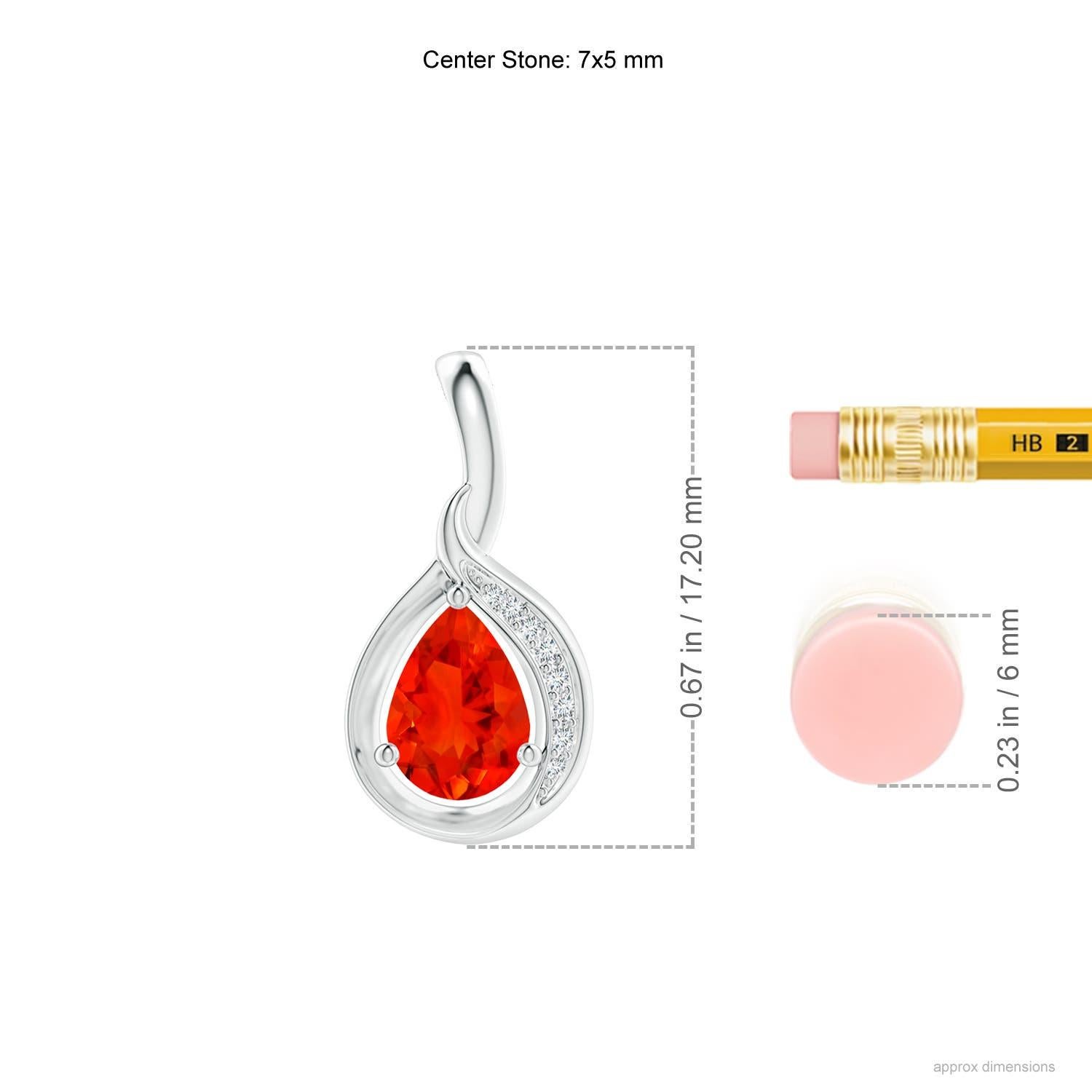 Pear Cut Angara Natural Pear-Shaped Fire Opal and Diamond Loop Pendant in 14K Solid Gold For Sale