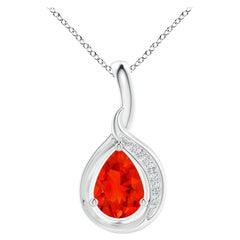 Angara Natural Pear-Shaped Fire Opal and Diamond Loop Pendant in 14K Solid Gold