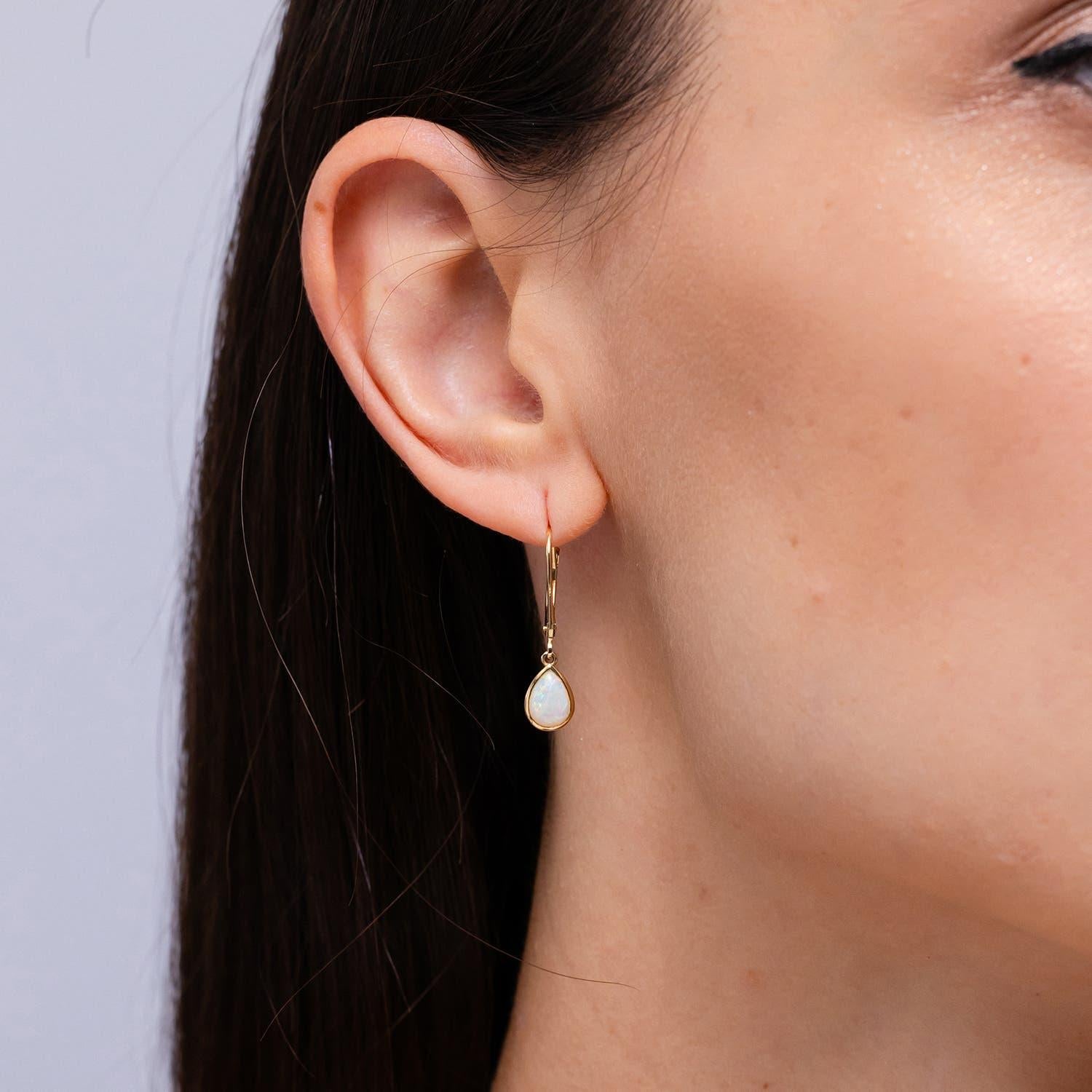 Modern Angara Natural Pear-Shaped Opal Solitaire Drop Earrings in 14K Solid Gold For Sale