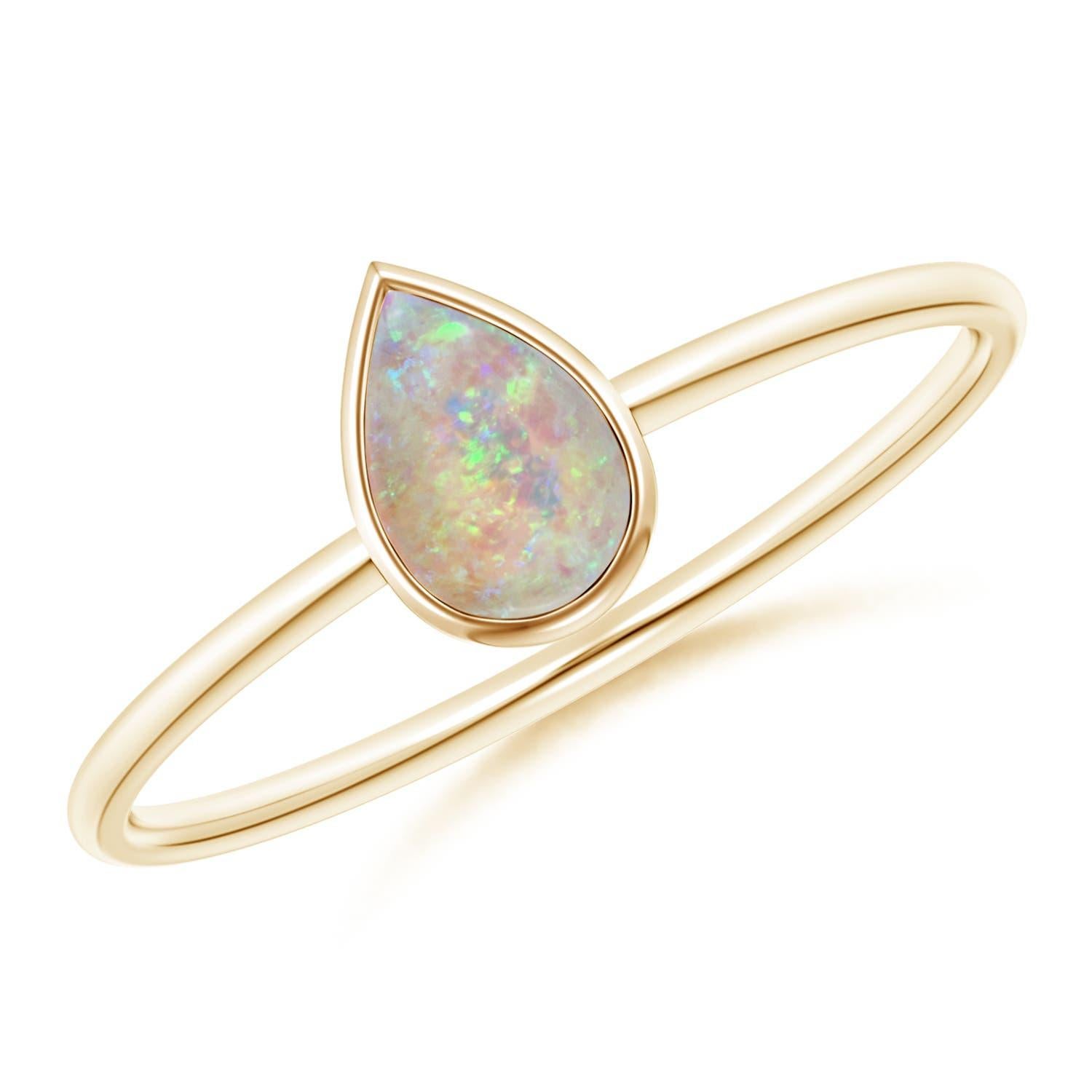 Angara natürlichen birnenförmigen Opal Solitär-Ring in 14K massivem Gold für Frauen Damen im Angebot