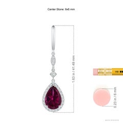 Angara Natural Pear-Shaped Rhodolite Drop Earrings with Diamond Halo in 14K Gold