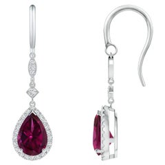 Angara - Orecchini a goccia di rodolite naturale a forma di pera con diamante a raggiera in oro 14K
