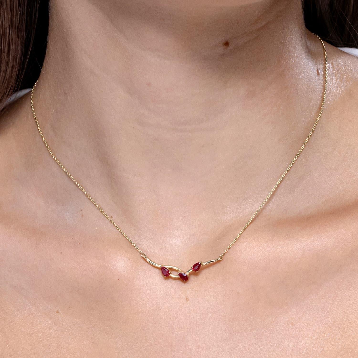 Modern Angara Natural Pear-Shaped Ruby Tree Branch Pendant in 14K Solid Gold For Sale