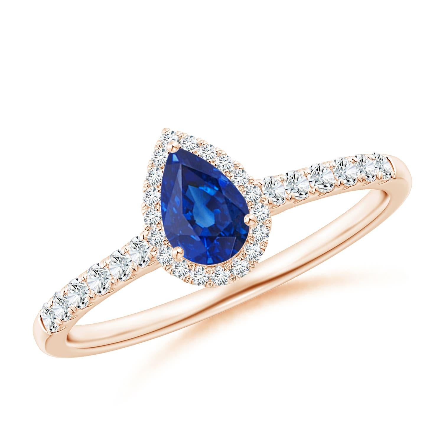 Angara natürlichen birnenförmigen Saphir Halo Verlobungsring in 14K massivem Gold im Angebot 3