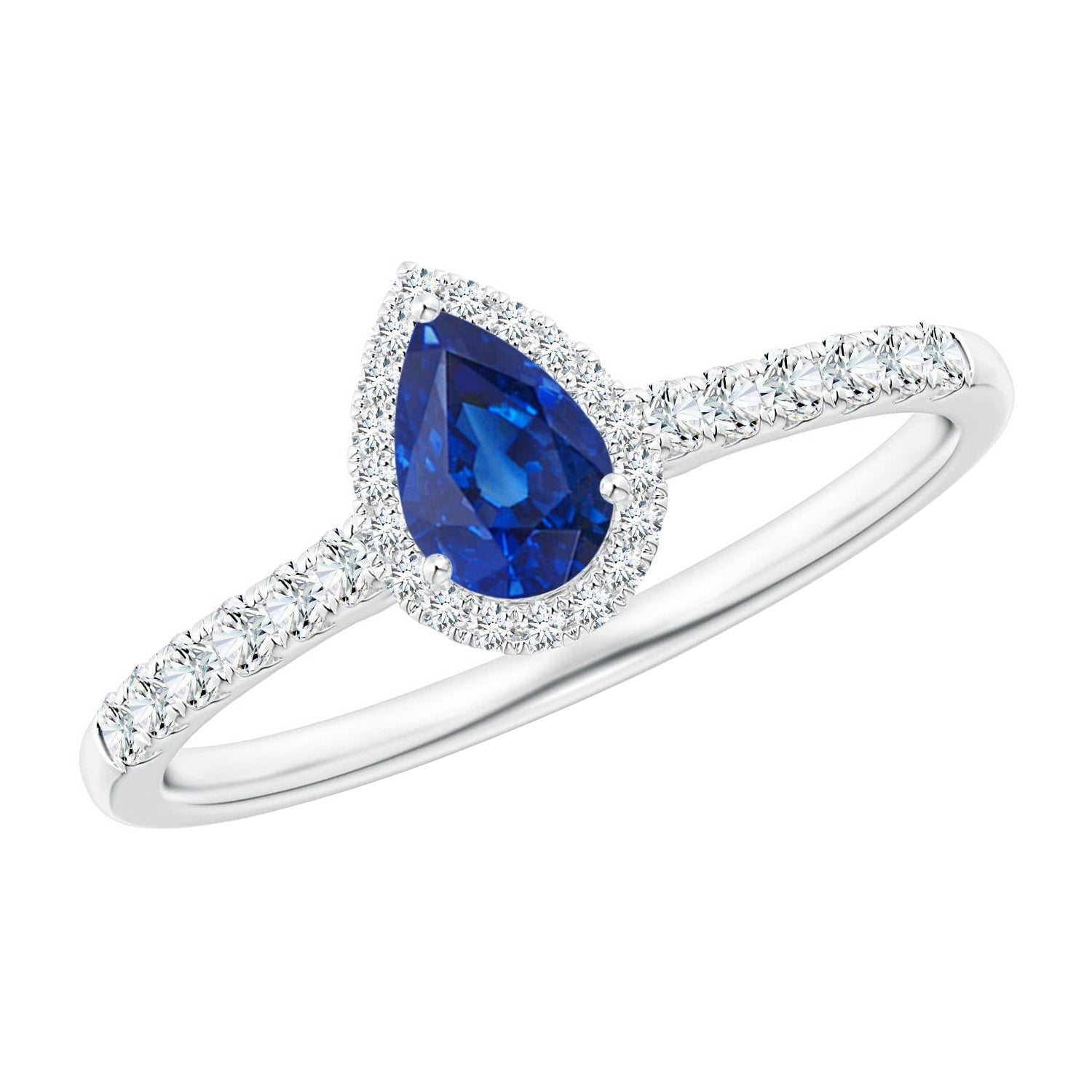 Angara Natural Pear-Shaped Sapphire Halo Engagement Ring in 14K Solid Gold