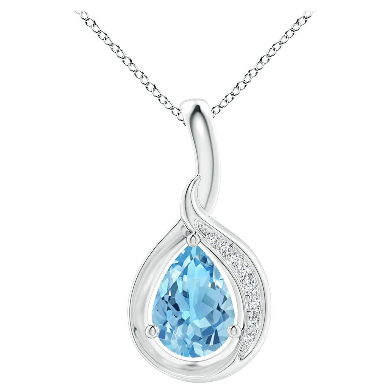 Angara Natural Pear-Shaped Swiss Blue Topaz and Diamond Pendant in 14K Solid Gol