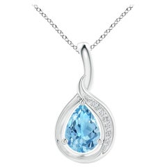 Angara Natural Pear-Shaped Swiss Blue Topaz and Diamond Pendant in 14K Solid Gol