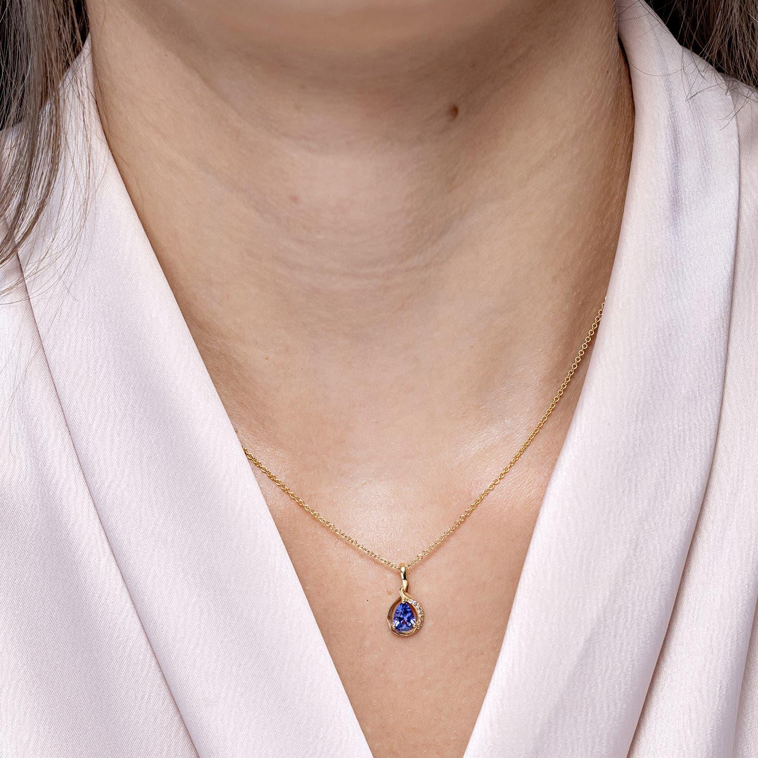 Modern Angara Natural Pear-Shaped Tanzanite and Diamond Loop Pendant in 14K Solid Gold For Sale