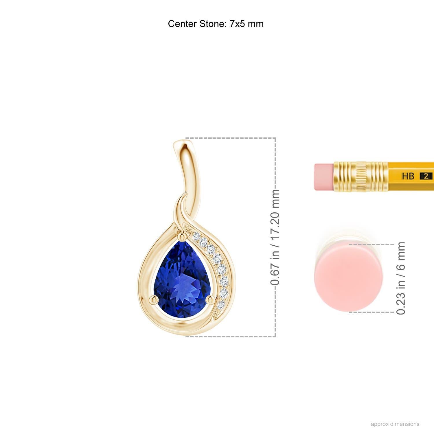 Pear Cut Angara Natural Pear-Shaped Tanzanite and Diamond Loop Pendant in 14K Solid Gold For Sale