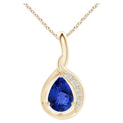 Angara Natural Pear-Shaped Tanzanite and Diamond Loop Pendant in 14K Solid Gold
