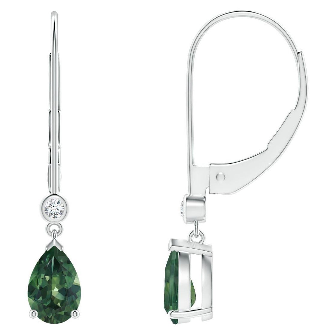 Orecchini a goccia con chiusura a leva in oro 14K con zaffiro Montana, pera naturale di Angara.