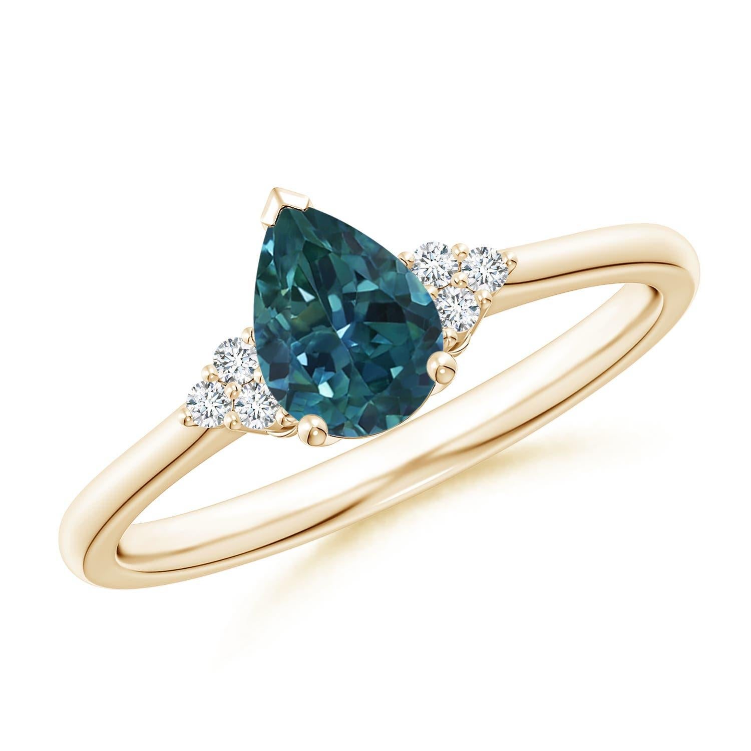 Angara natürlichen Birne Teal Montana Saphir Solitär-Ring in 14K massivem Gold im Angebot 1