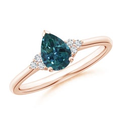Angara Natural Pear Teal Montana Sapphire Solitaire Ring in 14K Solid Gold