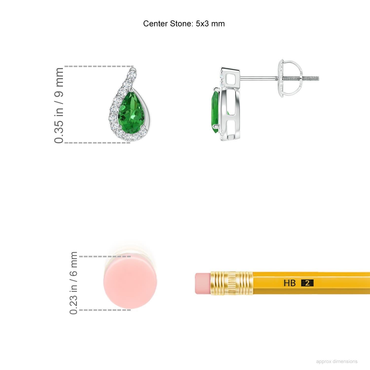 Taille poire Boucles d'oreilles Angara en or 14 carats, poire naturelle et tsavorite, avec monture tourbillonnante en diamant en vente